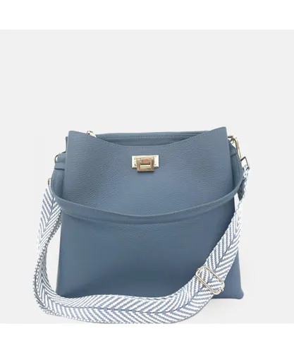 Apatchy London Womens Denim Blue Leather Tote Bag With Chevron Strap - One Size