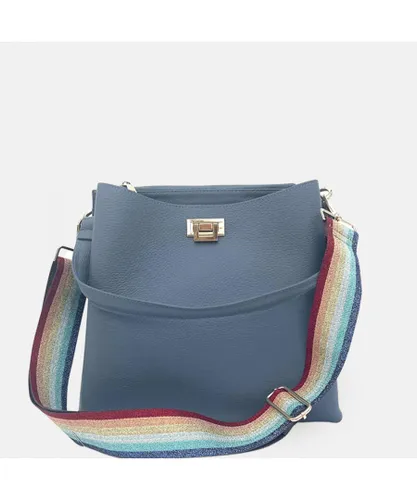Apatchy London Womens Denim Blue Leather Tote Bag With Rainbow Strap - One Size