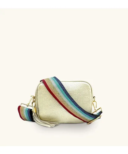 Apatchy London Womens Gold Leather Crossbody Bag With Rainbow Strap - One Size