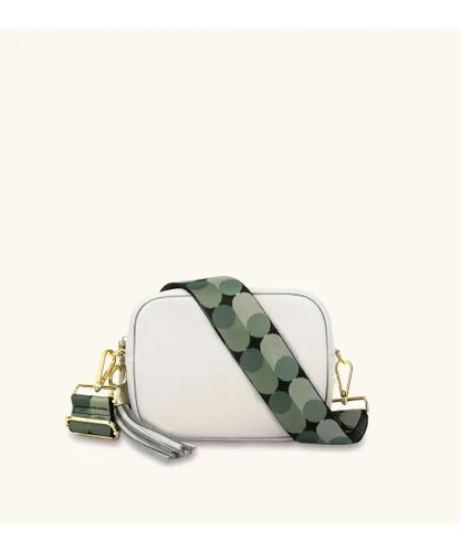 Apatchy London Womens Light Grey Leather Crossbody Bag With Pistachio Pills Strap - One Size