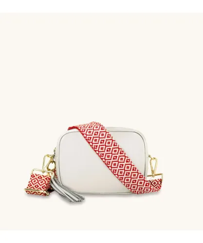 Apatchy London Womens Light Grey Leather Crossbody Bag With Red Cross-Stitch Strap - One Size