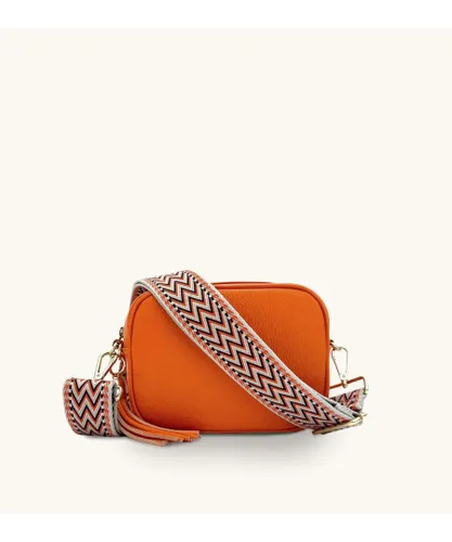 Apatchy London Womens Orange Leather Crossbody Bag With Grey Boho Strap - One Size