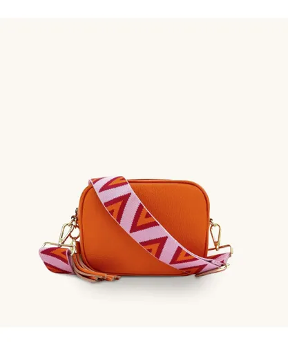Apatchy London Womens Orange Leather Crossbody Bag With Pink & Triangle Strap - One Size