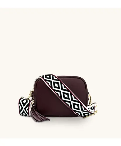 Apatchy London Womens Port Leather Crossbody Bag With Black & Red Aztec Strap - Dark Red - One Size
