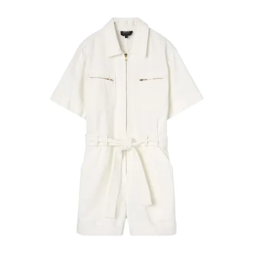 A.p.c. , Beige Belted White Dress ,White female, Sizes: