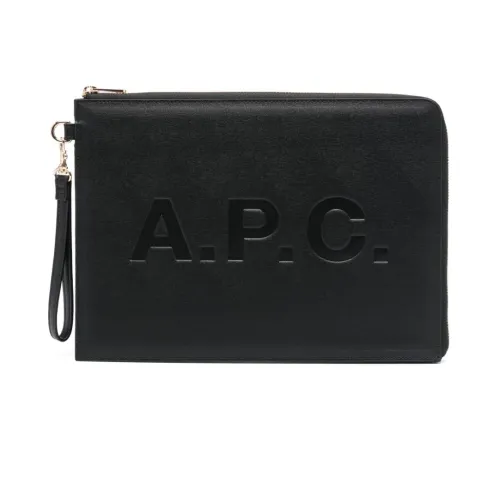 A.p.c. , Black Leather Clutch with Debossed Logo ,Black female, Sizes: ONE SIZE