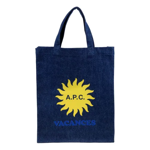 A.p.c. , Blue Cotton Logo Print Tote Bag ,Blue male, Sizes: ONE SIZE