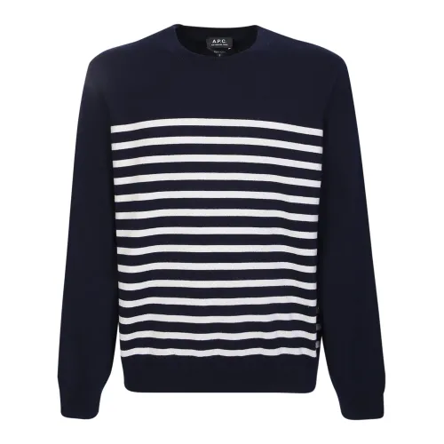A.p.c. , Blue Striped Cashmere Blend Sweater ,Blue male, Sizes: