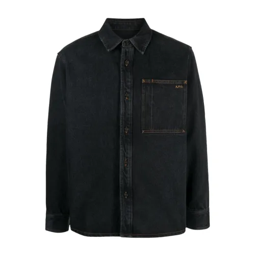 A.p.c. , Cotton Denim Jacket with Chest Pocket ,Black male, Sizes: