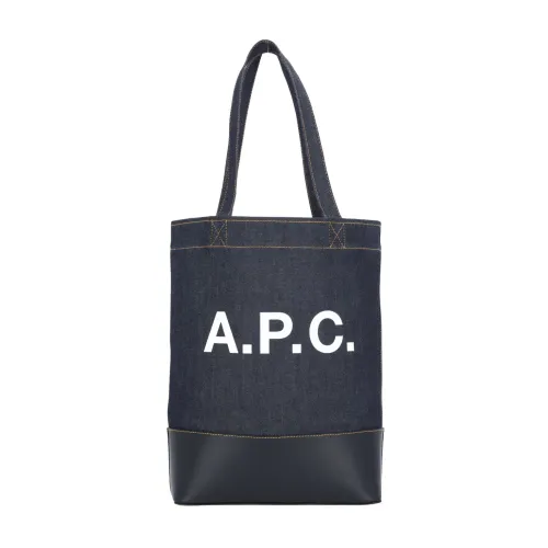 A.p.c. , Dark Blue Cotton Shopping Bag with Logo ,Blue female, Sizes: ONE SIZE
