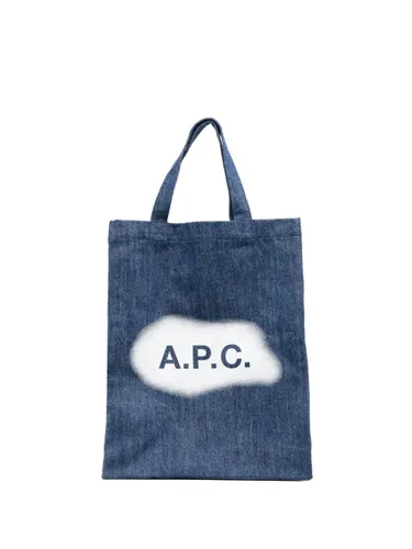 A.P.C. logo-print denim tote bag - Blue