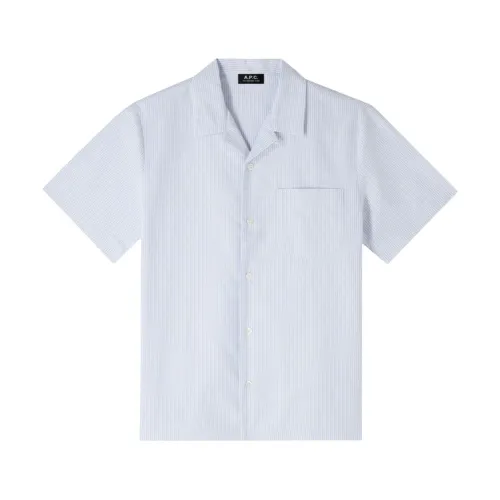 A.p.c. , Short Sleeve Shirt - Blue and White Stripes ,Blue male, Sizes: