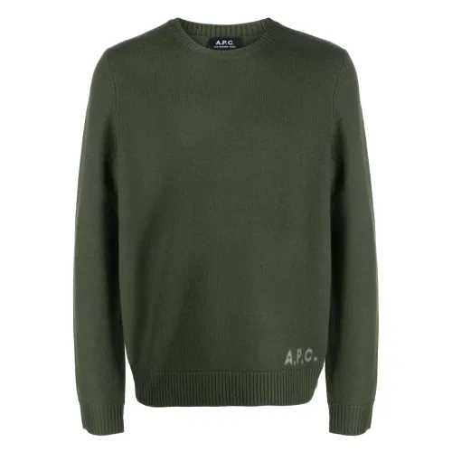 A.p.c. , Virgin Wool Crew-Neck Knit ,Green male, Sizes: