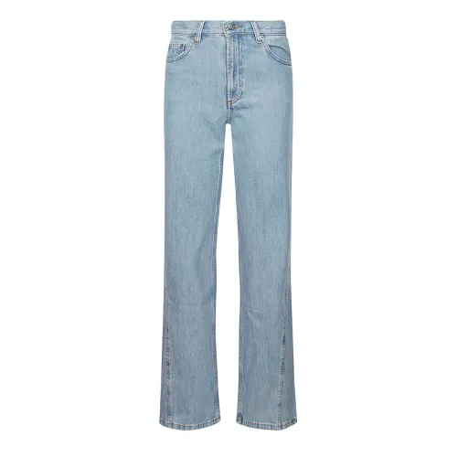 A.p.c. , Wide Leg Cotton Jeans with Zip and Button Closure ,Blue female, Sizes: