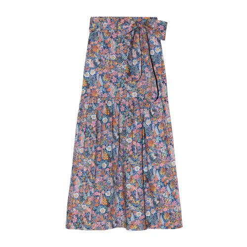 Apof , Floral Wrap Skirt with Elastic Waistband ,Blue female, Sizes: