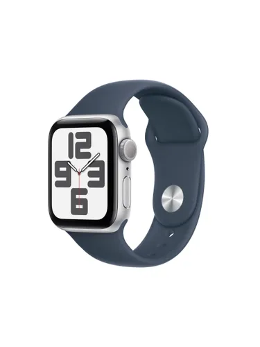 Apple Watch SE (2023) GPS, 40mm, Sport Band, Medium-Large - Silver/Storm Blue - Unisex