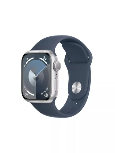 Apple Watch Series 9 GPS, 45mm, Aluminium Case, Sport Band, Small-Medium - Silver/Storm Blue - Unisex