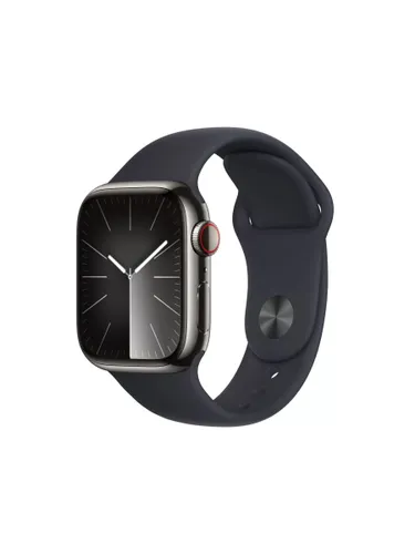 Apple Watch Series 9 GPS + Cellular, 41mm, Stainless Steel Case, Sport Band, Medium-Large - Graphite/Midnight - Unisex
