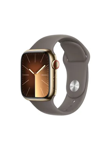 Apple Watch Series 9 GPS + Cellular, 41mm, Stainless Steel Case, Sport Band, Small-Medium - Gold/Clay - Unisex