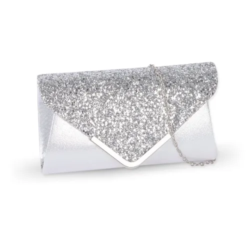 Apradas Women Clutch Bag Sparkly Silver Evening Handbag
