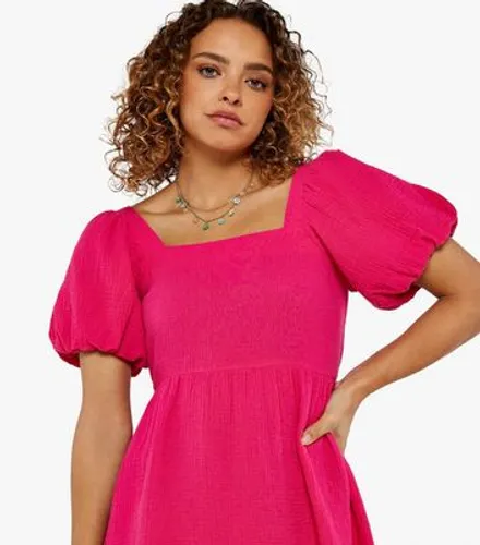 Apricot Bright Pink Short Puff Sleeve Milkmaid Mini Dress New Look
