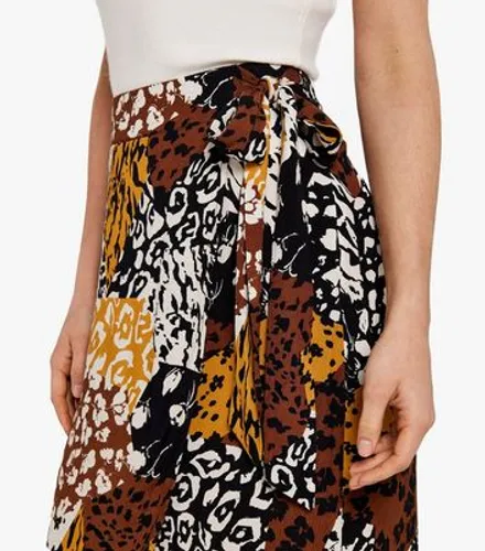 Apricot Brown Animal Print Midi Wrap Skirt New Look