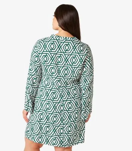 Apricot Curves Green Geometric Print Flared Sleeve Mini Dress New Look