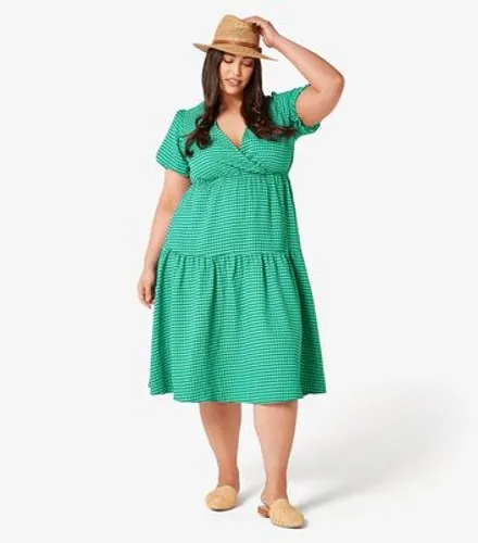 Apricot Curves Green Gingham Wrap Midi Dress New Look