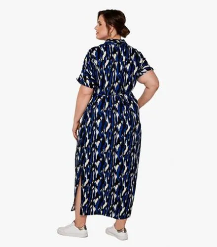 Apricot Curves Navy Abstract Midaxi Belted Shirt Dress New Look