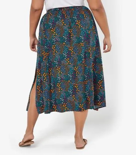 Apricot Curves Navy Floral Side Split Midi Skirt New Look