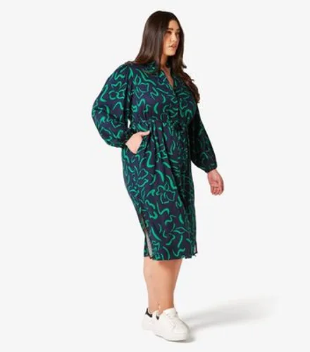 Apricot Curves Navy Lines Print Belted Midi Shirt Dress New Look