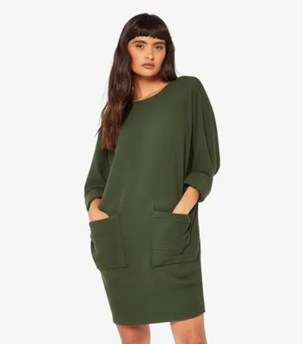 Apricot Dark Green Ribbed Pocket Mini Dress New Look