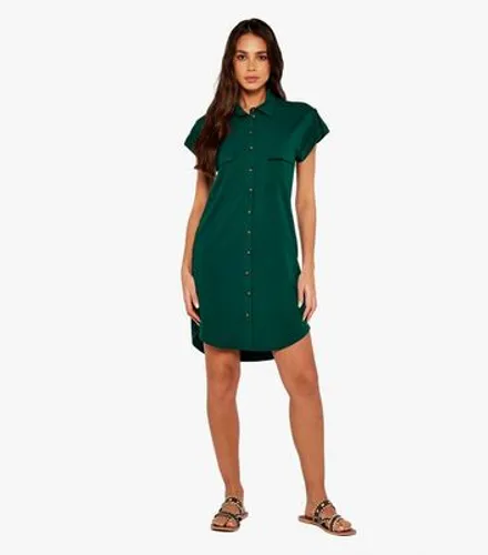 Apricot Dark Green Utility Mini Shirt Dress New Look