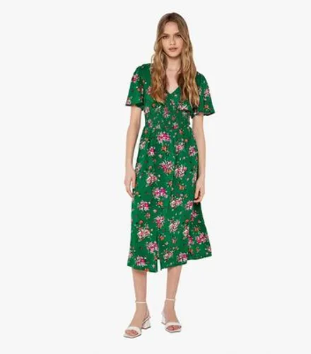Apricot Green Floral Button Front Midi Dress New Look