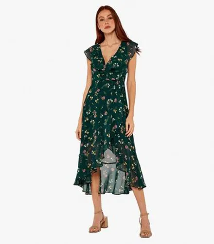 Apricot Green Floral Frill Midi Wrap Dress New Look