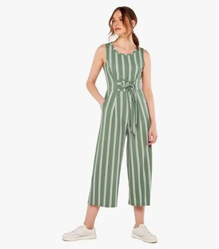Apricot Green Stripe Tie Front Crop Jumpsuit New Look