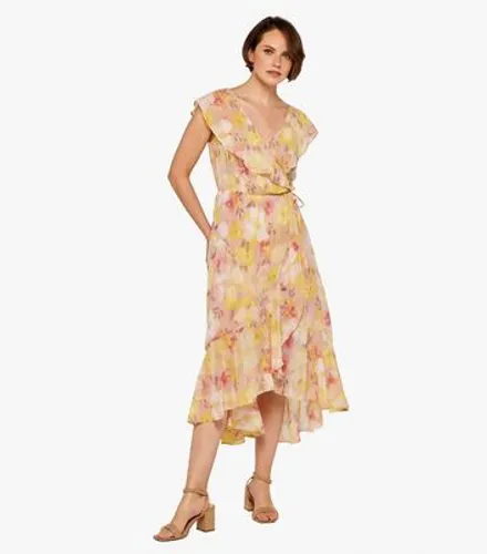 Apricot Pale Pink Floral Ruffle Wrap Midaxi Dress New Look