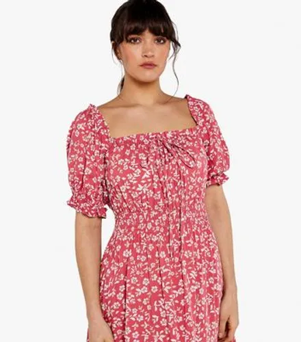 Apricot Pink Floral Puff Sleeve Midaxi Dress New Look