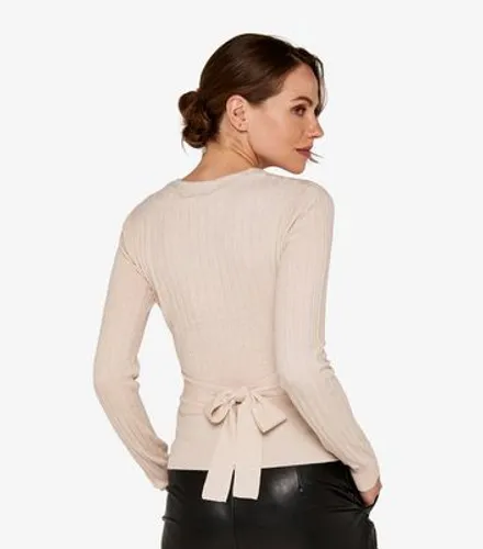 Apricot Stone Ribbed Wrap Top New Look