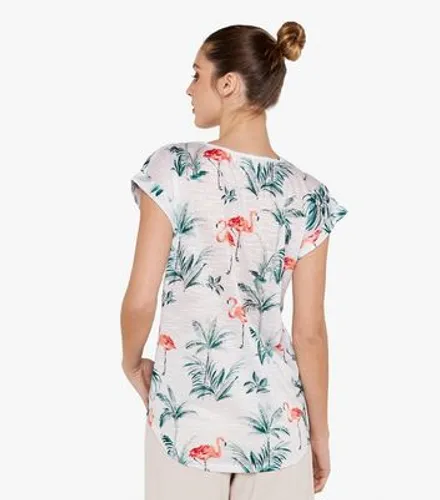 Apricot White Flamingo Palm Print Short Sleeve Top New Look