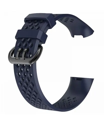 Aquarius Holes Silicone Watch Band for Fitbit Charge 3 Navy Large - Navy Blue - One Size