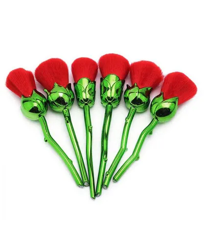 Aquarius Womens 6pc Beauty and the Beast-Inspired Rose Makeup Brushes with Glossy Handles Green - One Size