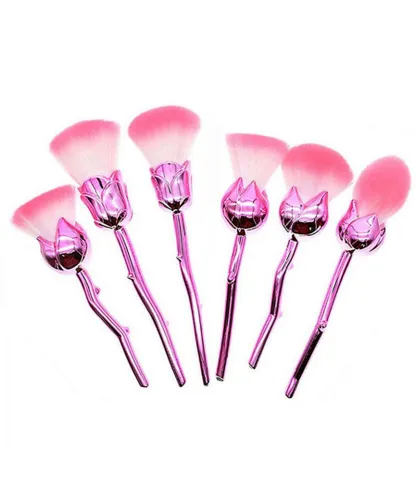 Aquarius Womens 6pc Beauty and the Beast-Inspired Rose Makeup Brushes with Glossy Handles Pink - One Size