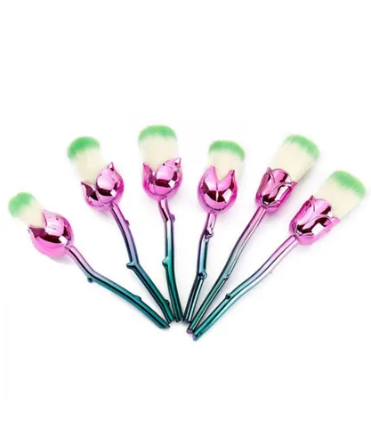 Aquarius Womens 6pc Beauty&the Beast-Inspired Rose Makeup Brushes with Glossy Handles Pink/Blue - One Size