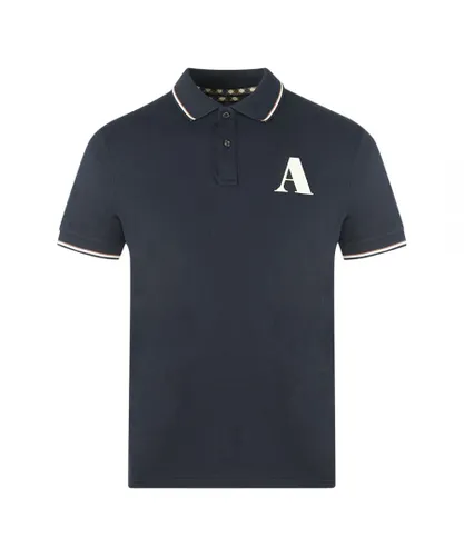 Aquascutum Mens A Logo Navy Blue Polo Shirt Cotton