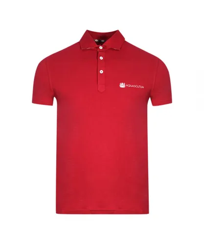 Aquascutum Mens Aldis Crest Block Logo Red Polo Shirt Cotton