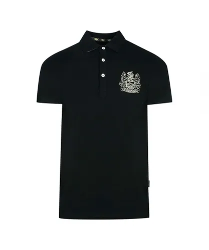 Aquascutum Mens Aldis Crest Chest Logo Black Polo Shirt Cotton