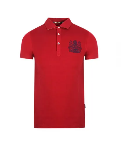 Aquascutum Mens Aldis Crest Chest Logo Red Polo Shirt Cotton