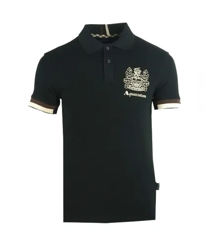 Aquascutum Mens Aldis Crest Logo Black Polo Shirt Cotton