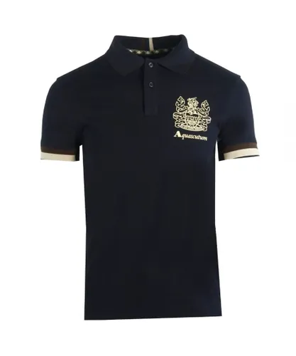 Aquascutum Mens Aldis Crest Logo Navy Polo Shirt - Blue Cotton